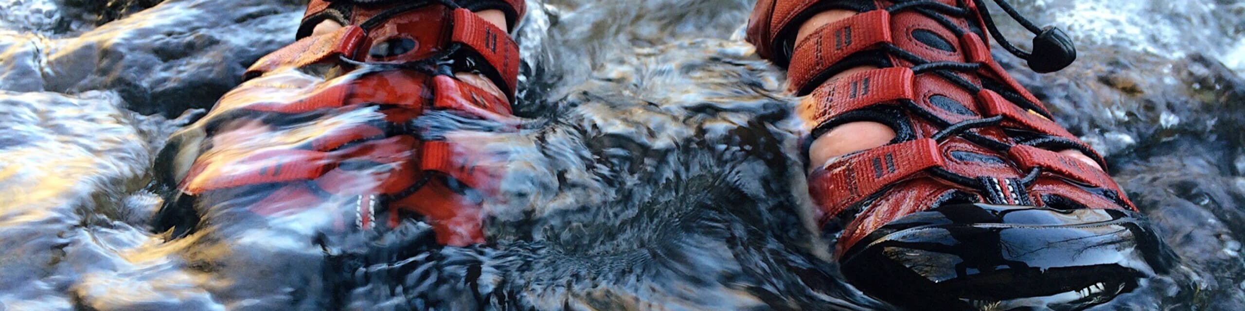 Red water shoes in flowing water — free license by Wokandapix from Pixabay.com